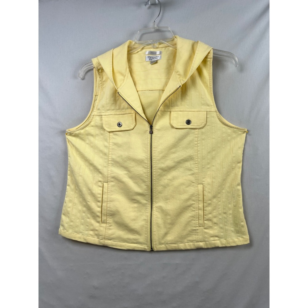 Christopher & Banks Hooded Vest Womens Large Yellow Full Zip Stretch Casual